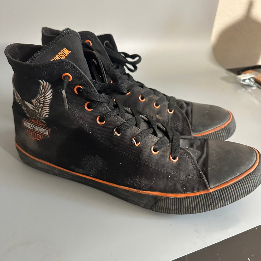 Harley-Davidson Mens Black Canvas High Top Sneakers Eagle Logo D93905 Size 11